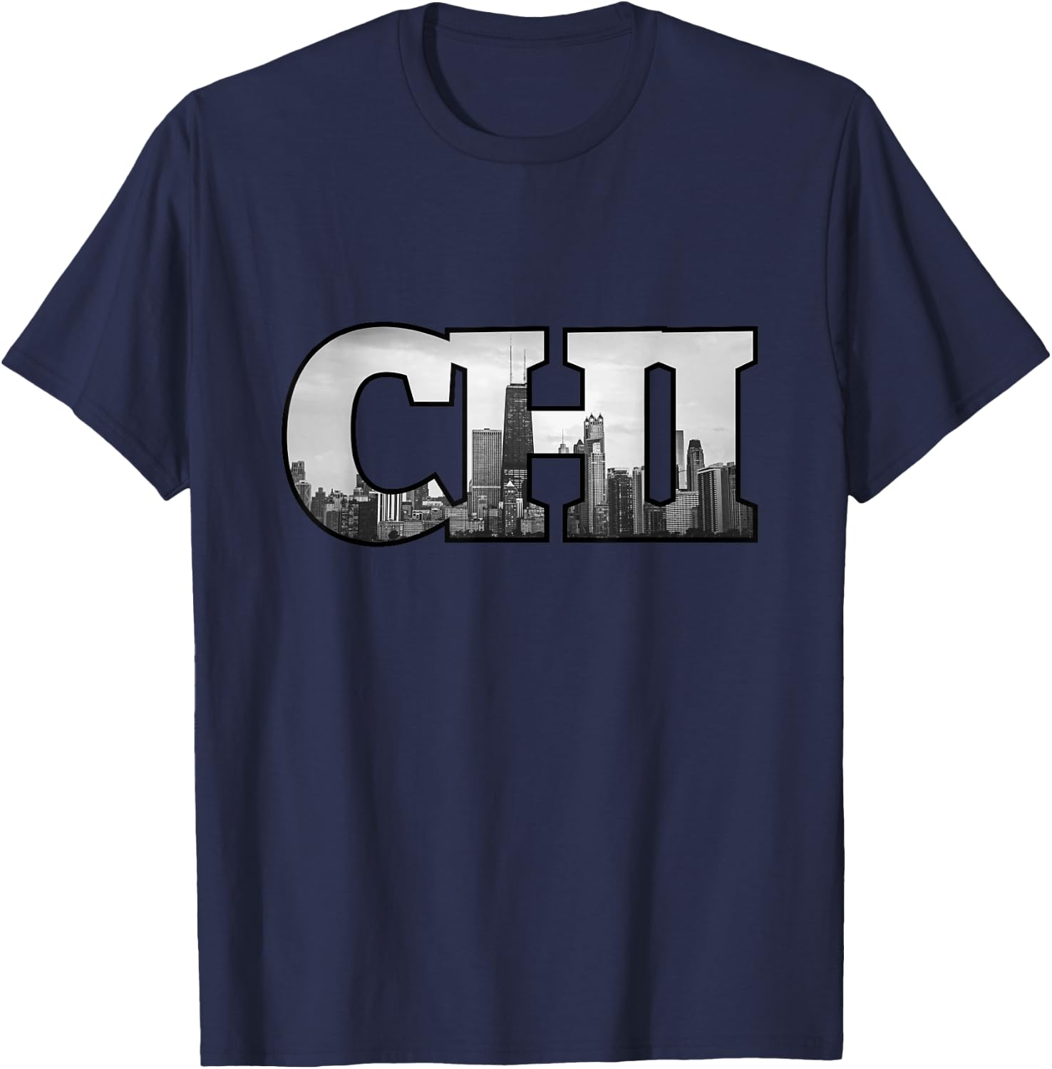 CHI Chicago City Skyline of Downtown Chicago, Illinois T-Shirt - T-Shirt | Navy