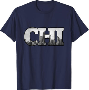 CHI Chicago City Skyline of Downtown Chicago, Illinois T-Shirt - T-Shirt | Navy