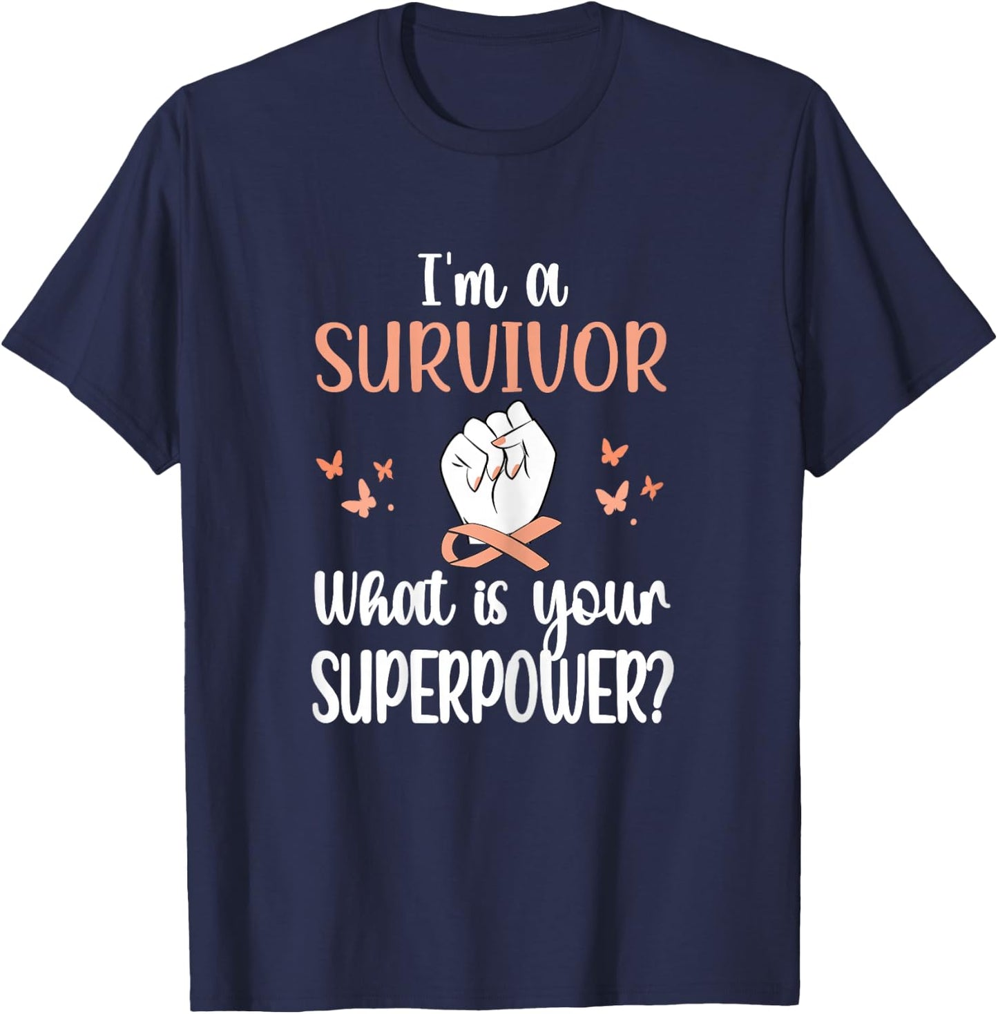 Uterine Cancer Survivor | Peach Ribbon Endometrial Cancer T-Shirt - T-Shirt | Navy