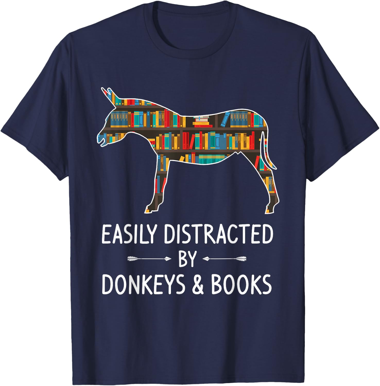 Easily Distracted By Donkeys & Books Lover Gift Jackass Mule T-Shirt - T-Shirt | Navy