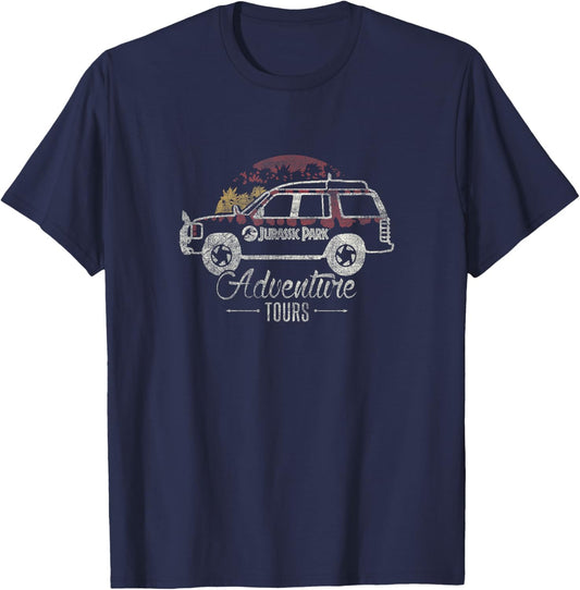 Jurassic Park Jeep Outline Color Pop Adventure Tours T-Shirt - T-Shirt | Navy