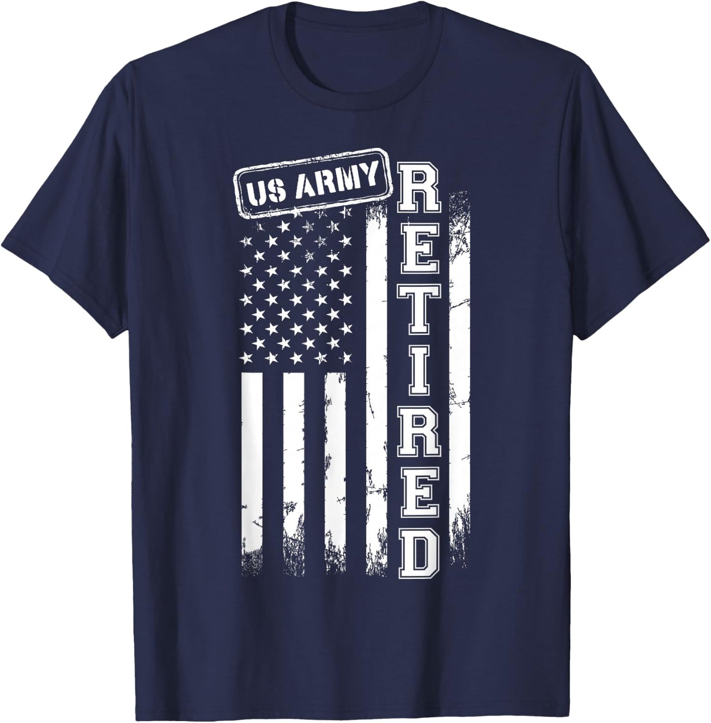US Army Retired American Flag Vintage Patriotic T-Shirt - T-Shirt | Navy