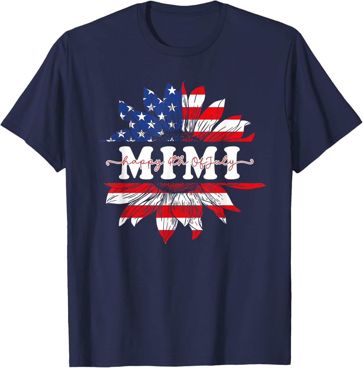 Sunflower American Mimi Patriotic USA Flag 4th Of July Women Men T-Shirt - T-Shirt | Navy