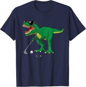Cute T Rex Dinosaur Boys Golfing Lover Trex Dino Golf Gifts T-Shirt - T-Shirt | Navy