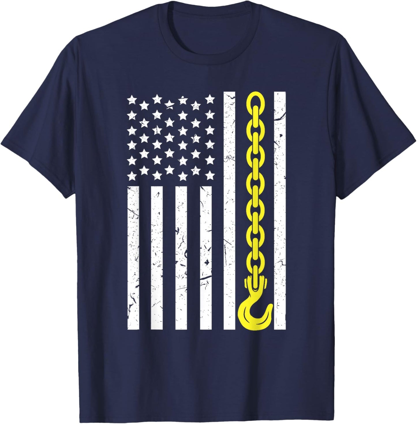 USA Yellow Thin Line Hook Tow Truck American Driver T-Shirt - T-Shirt | Navy