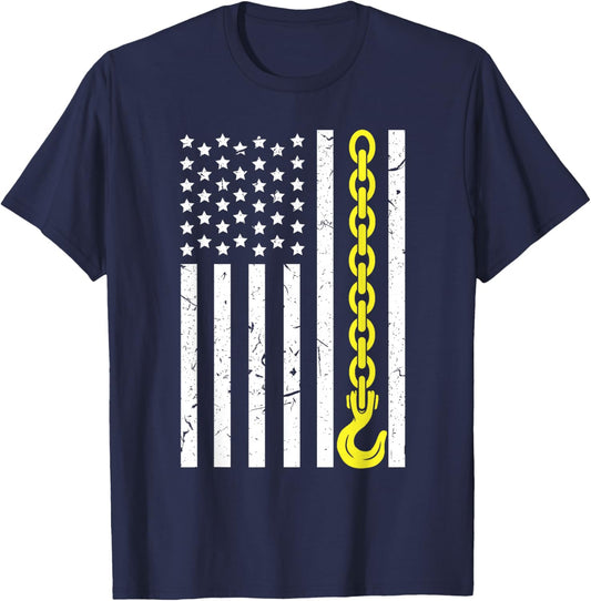 USA Yellow Thin Line Hook Tow Truck American Driver T-Shirt - T-Shirt | Navy