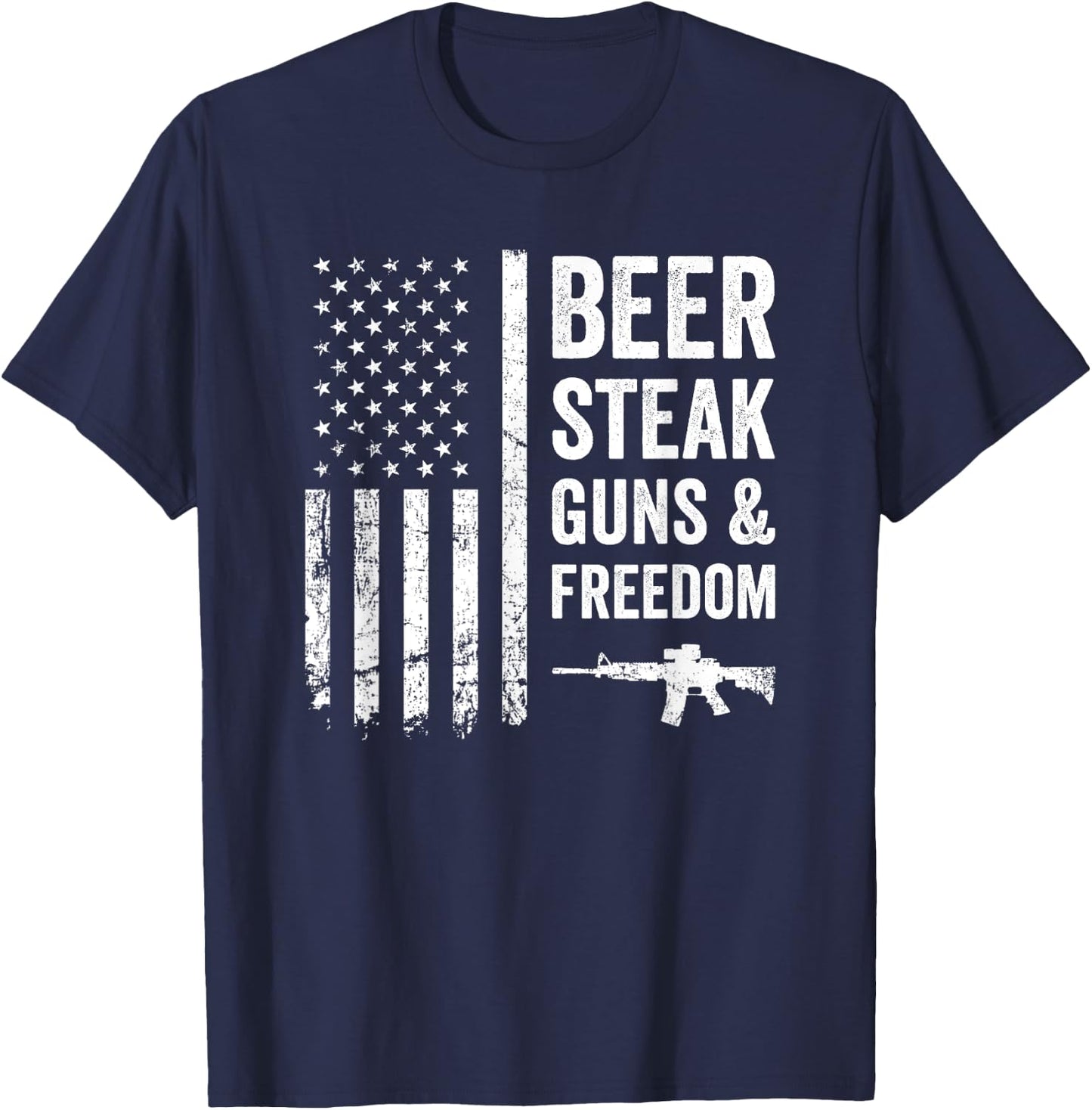 BEER STEAK GUNS & FREEDOM - USA BBQ American Flag Drinking Women Men T-Shirt - T-Shirt | Navy