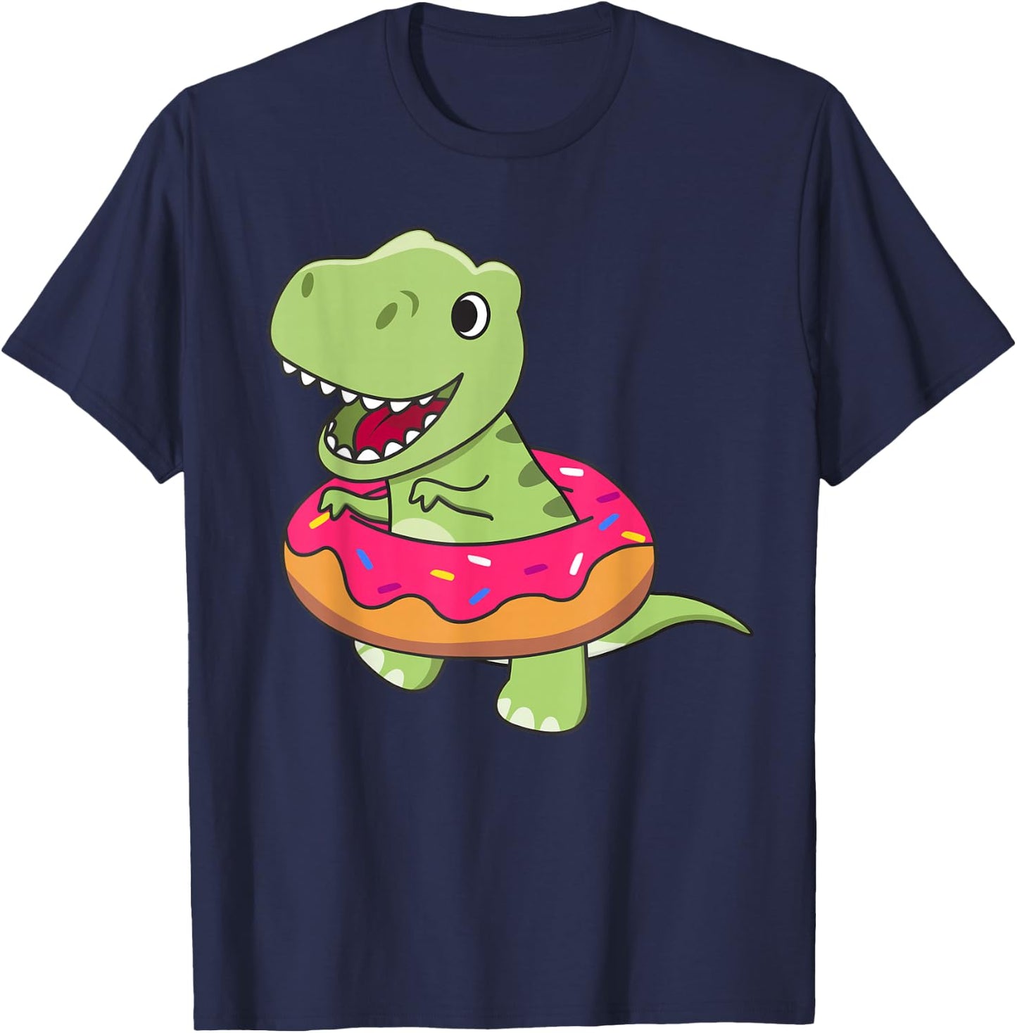Cute T-Rex Dinosaur Funny Animals In Donut Sweet Pastry T-Shirt - T-Shirt | Navy