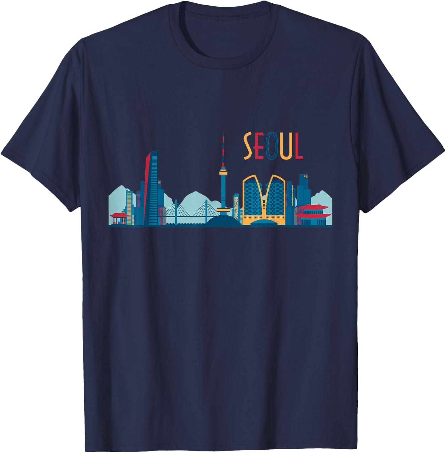 Seoul Skyline South Korea Vintage Seoul T-Shirt - T-Shirt | Navy