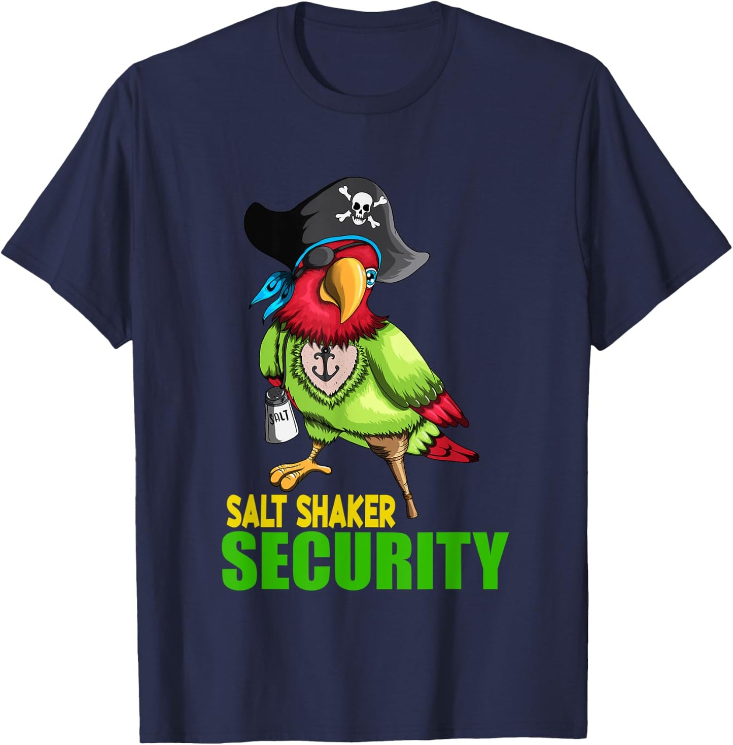 Funny Salt Shaker Parrot Pirate Pirate Hat Salt Eyelap T-Shirt - T-Shirt | Navy