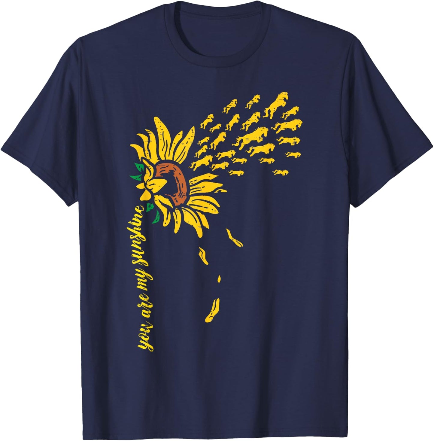 Sunflower Sunshine Horses Cute Flower Animal Men Women Kids T-Shirt - T-Shirt | Navy