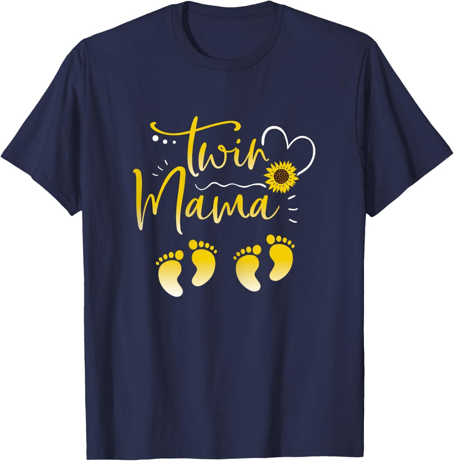 Sunflower Twin Mama Mom to Be Pregnant with Twins Pregnancy T-Shirt - T-Shirt | Navy