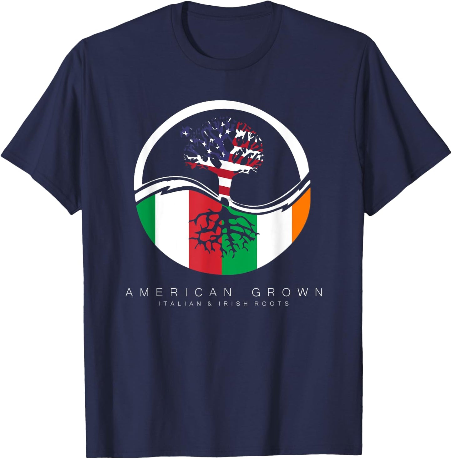 Italian Irish Roots - American Grown with Flag T-Shirt - T-Shirt | Navy