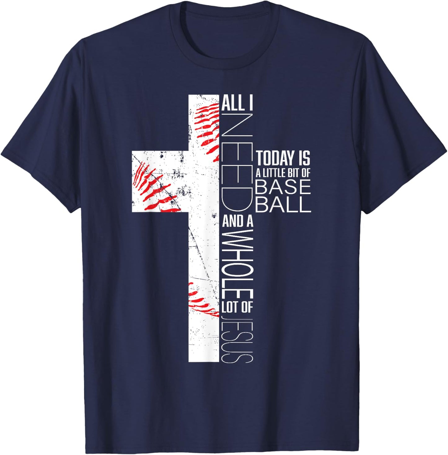 Funny Baseball Jesus Sayings Christian Cross Graphic Print T-Shirt - T-Shirt | Navy
