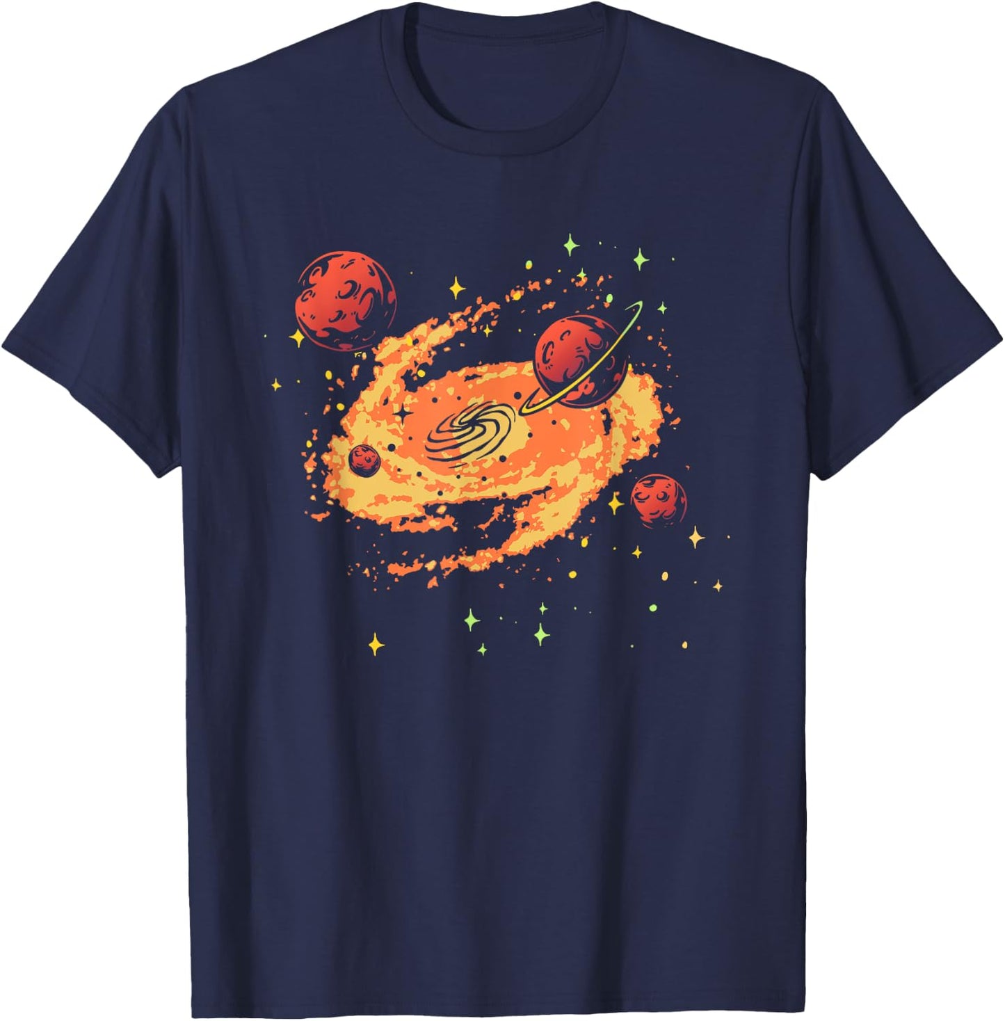 Galaxy Planets Solar System Space Earth Jupiter Sun Saturn T-Shirt - T-Shirt | Navy