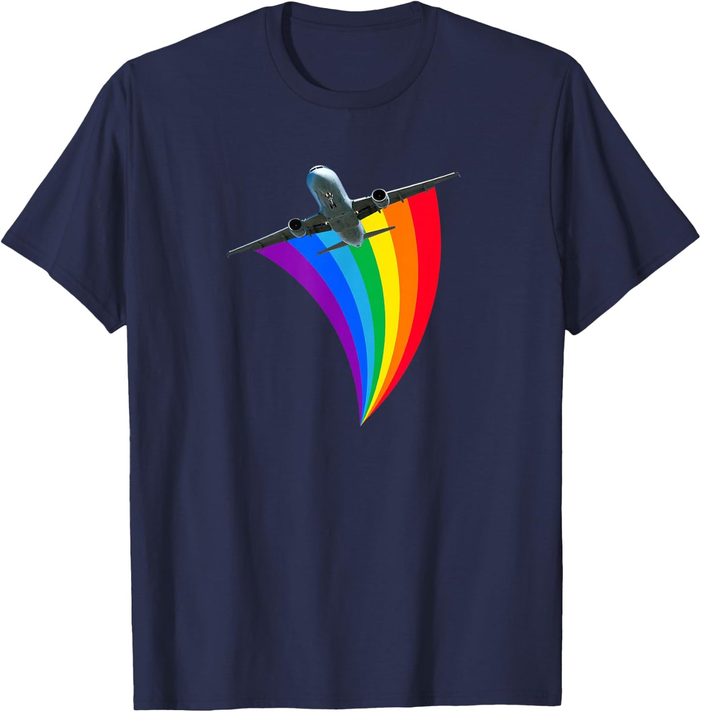 Rainbow colored plane LGBTQ gay travel T-Shirt - T-Shirt | Navy