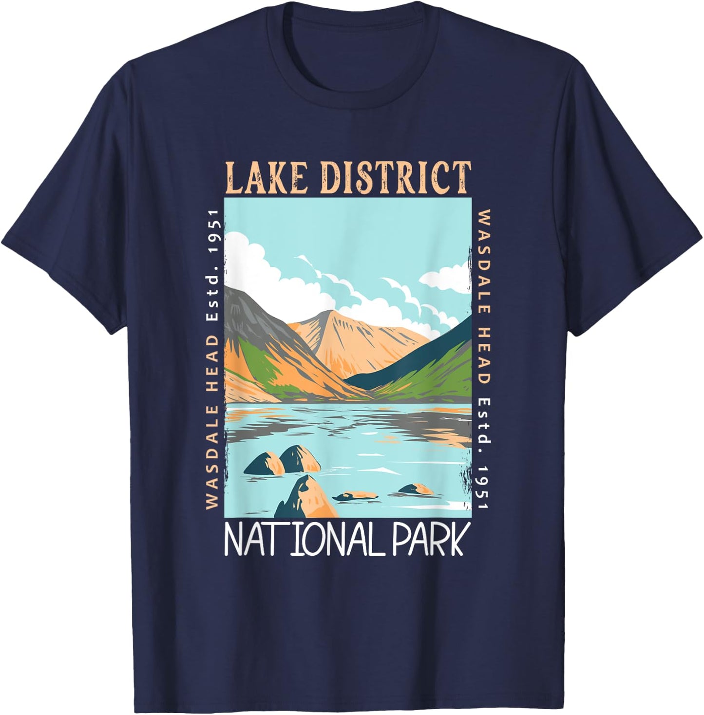 Lake District National Park England Distressed Vintage T-Shirt - T-Shirt | Navy
