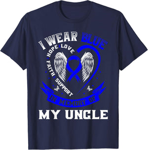 I Wear Blue In Memory Of My Uncle Colon Cancer Awareness T-Shirt - T-Shirt | Navy