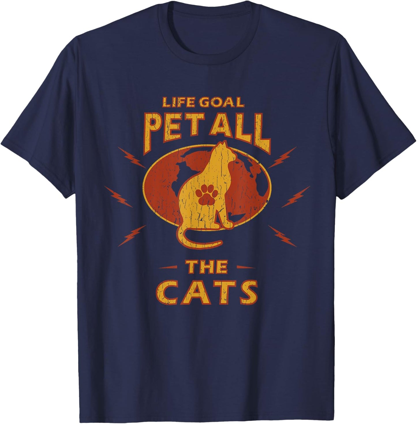 Funny Cat Shirts | Life Goal Pet All The Cats Men Women Kids T-Shirt - T-Shirt | Navy