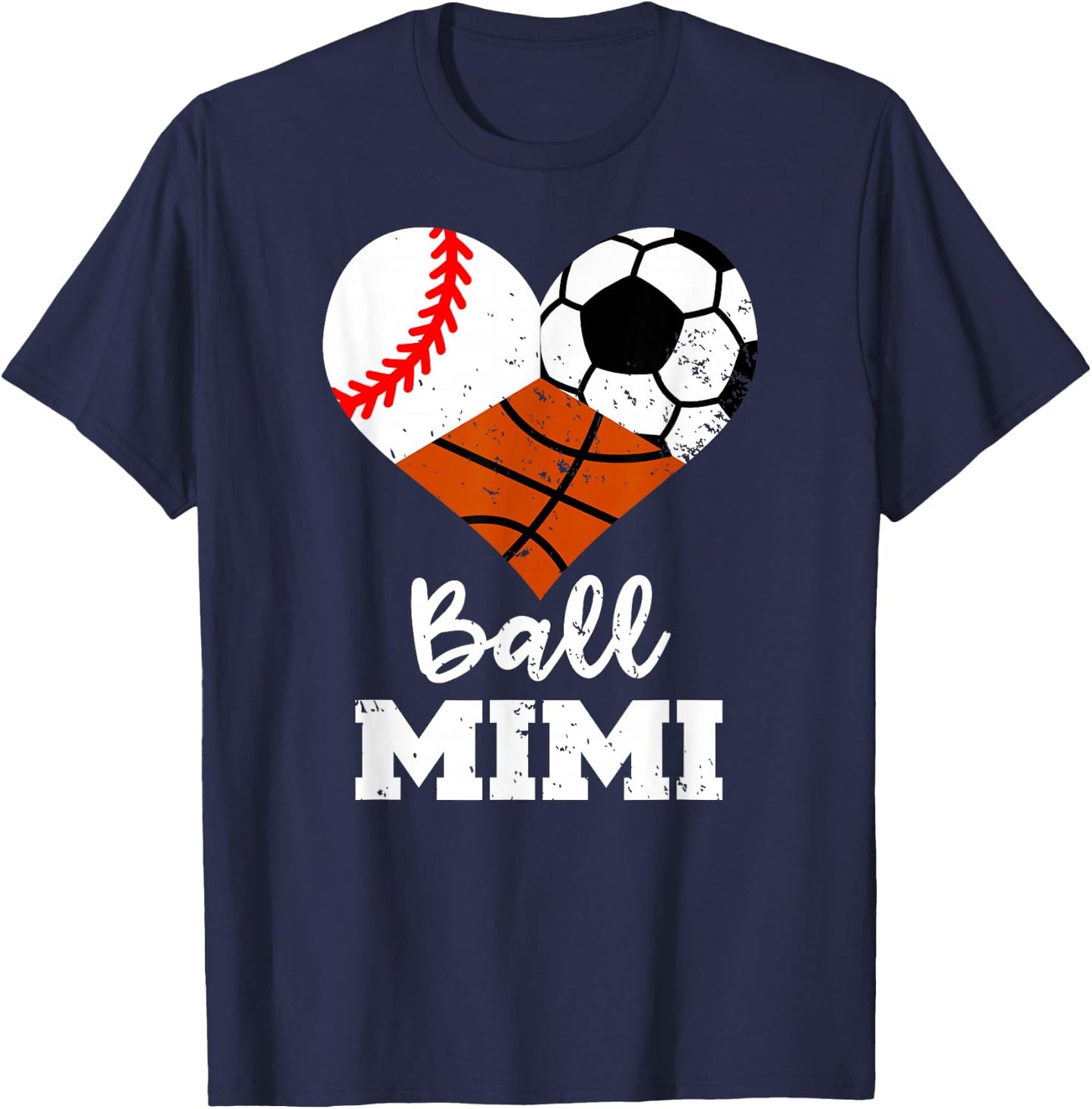 Ball Mimi Heart Funny Baseball Soccer Basketball Mimi T-Shirt - T-Shirt | Navy