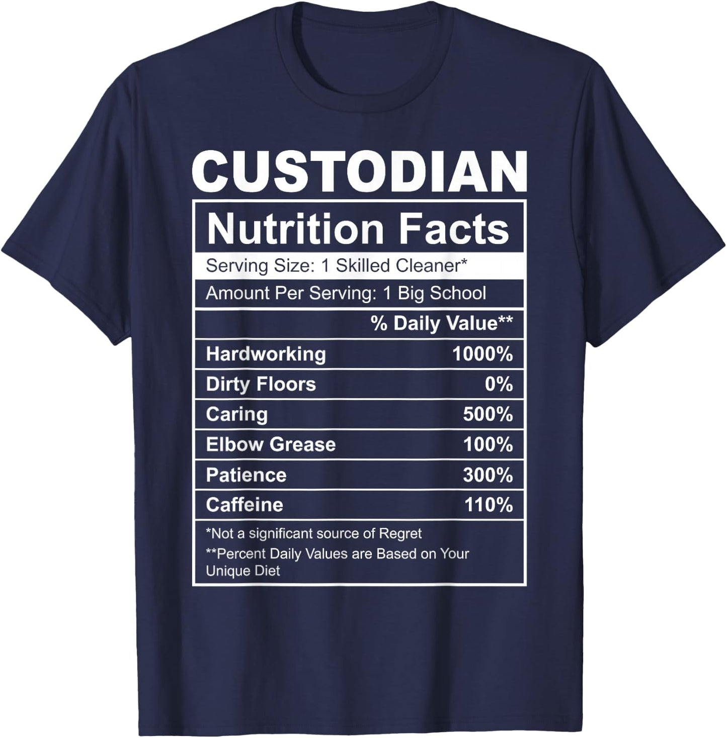 Custodian Nutrition Facts Funny T-Shirt - T-Shirt | Navy