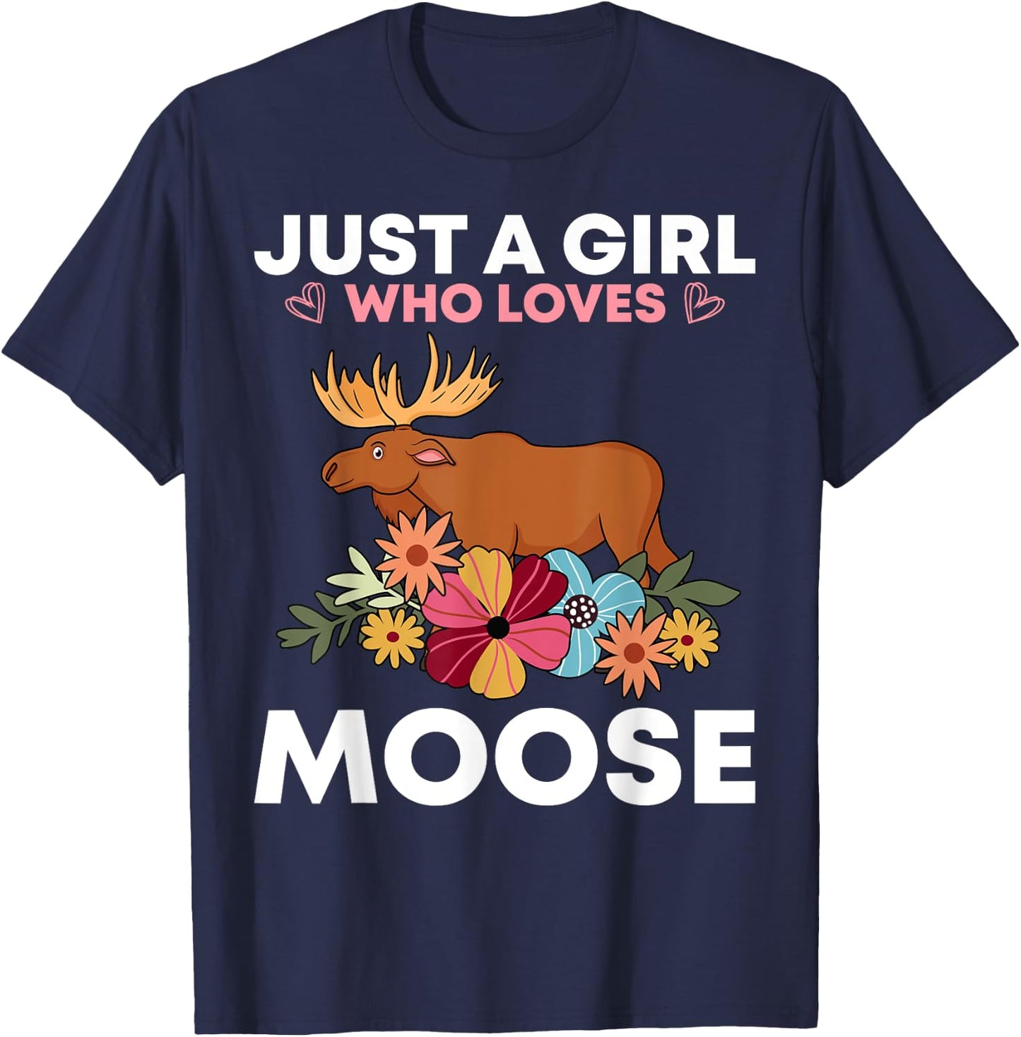 Funny Moose Girls Antler Alces Elk Forest Animal T-Shirt - T-Shirt | Navy
