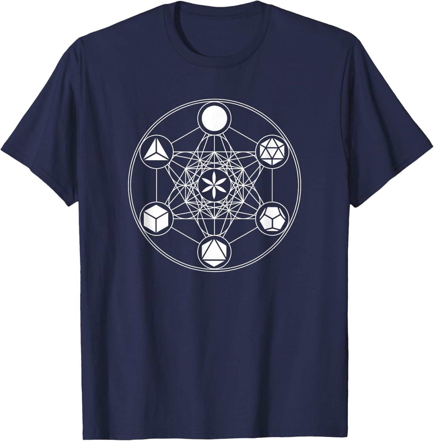 Sacred Geometry Yoga Metatrons Cube Platonic Solids T-Shirt - T-Shirt | Navy