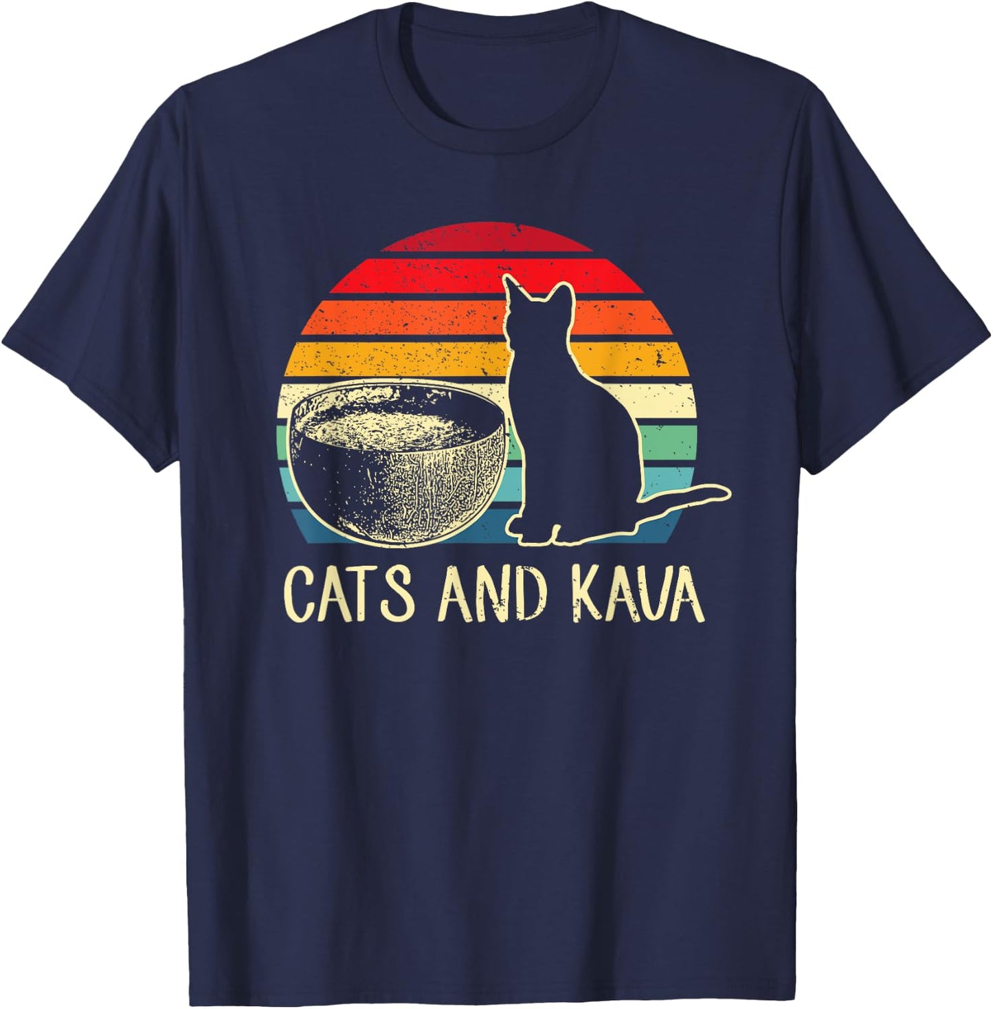 Heart Cat Lover & Kava Tea Drinker Kava Drink Kava Bar Pet T-Shirt - T-Shirt | Navy