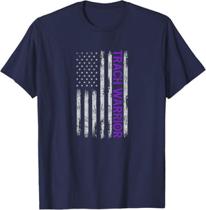 Trach Warrior Tracheostomy Awareness USA Flag Design On Back Kids Men T-Shirt - T-Shirt | Navy