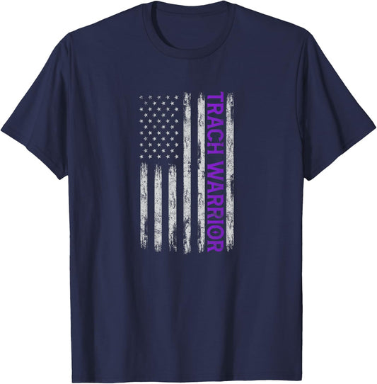 Trach Warrior Tracheostomy Awareness USA Flag Design On Back Kids Men T-Shirt - T-Shirt | Navy