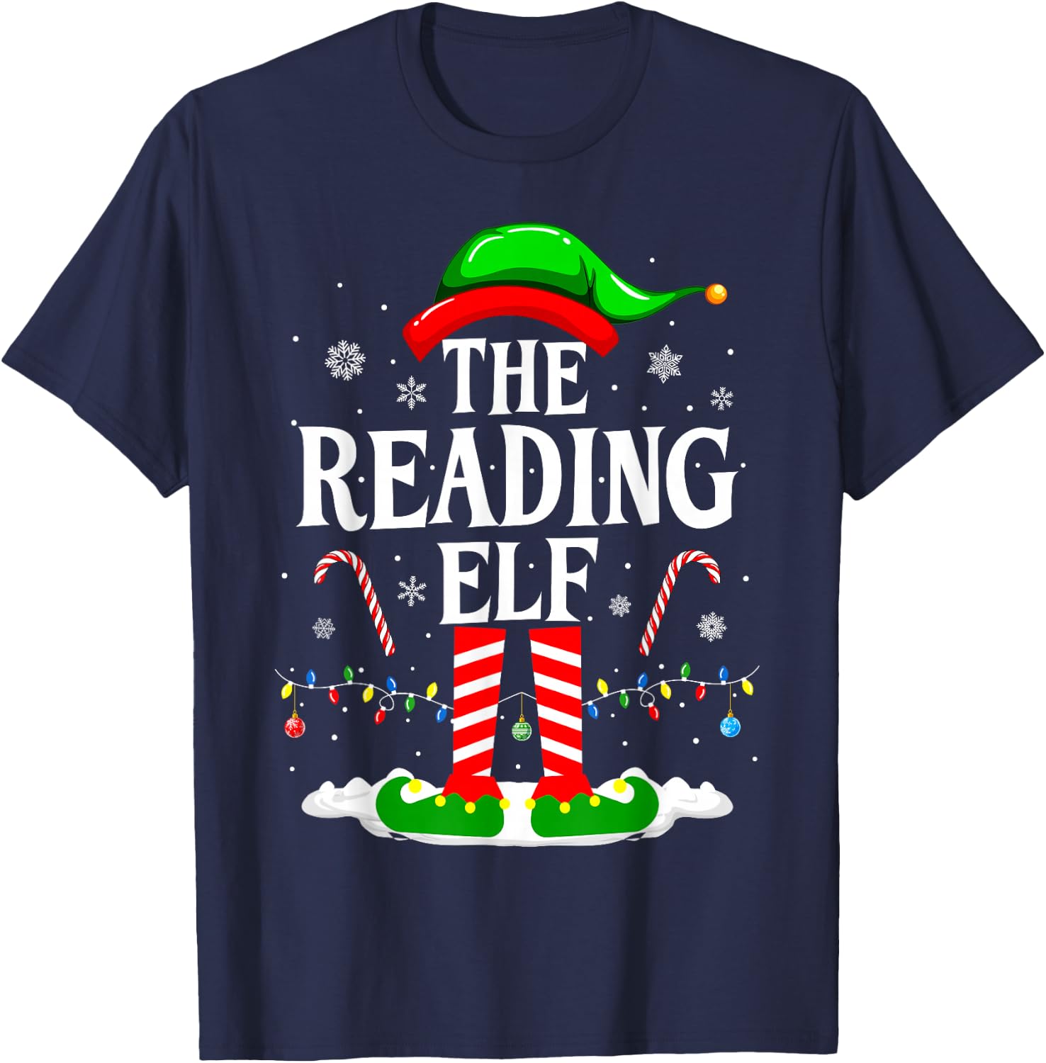 The Reading Elf Xmas Funny Book Lover Christmas Books T-Shirt - T-Shirt | Navy