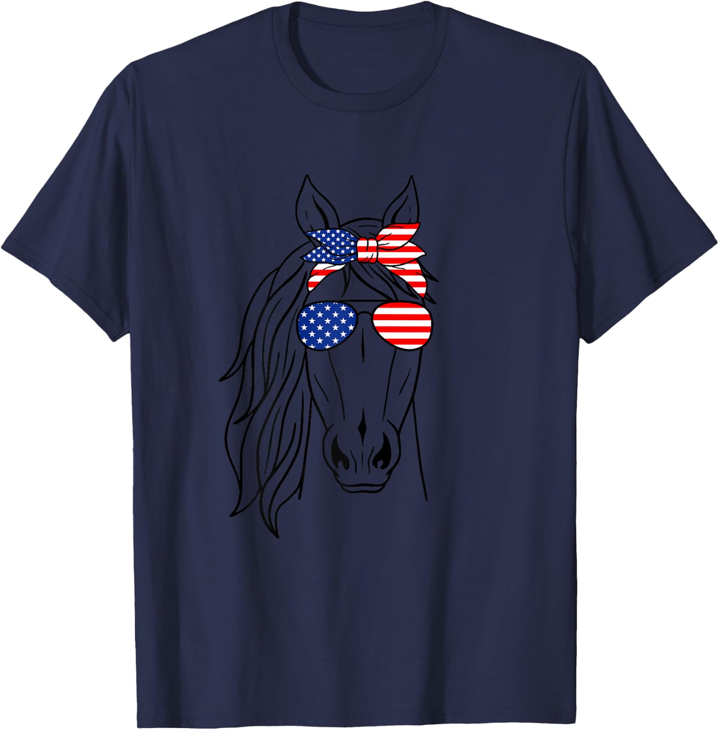 Patriotic Horse Bandana Girl 4th of July American Horse Flag T-Shirt - T-Shirt | Navy