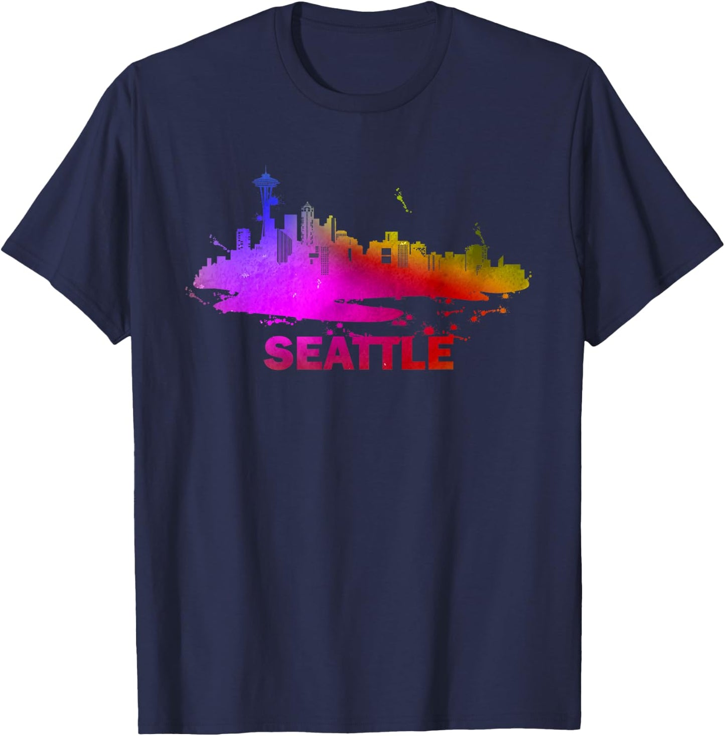 Colorful Seattle Cityscape Souvenir - Seattle Skyline T-Shirt - T-Shirt | Navy
