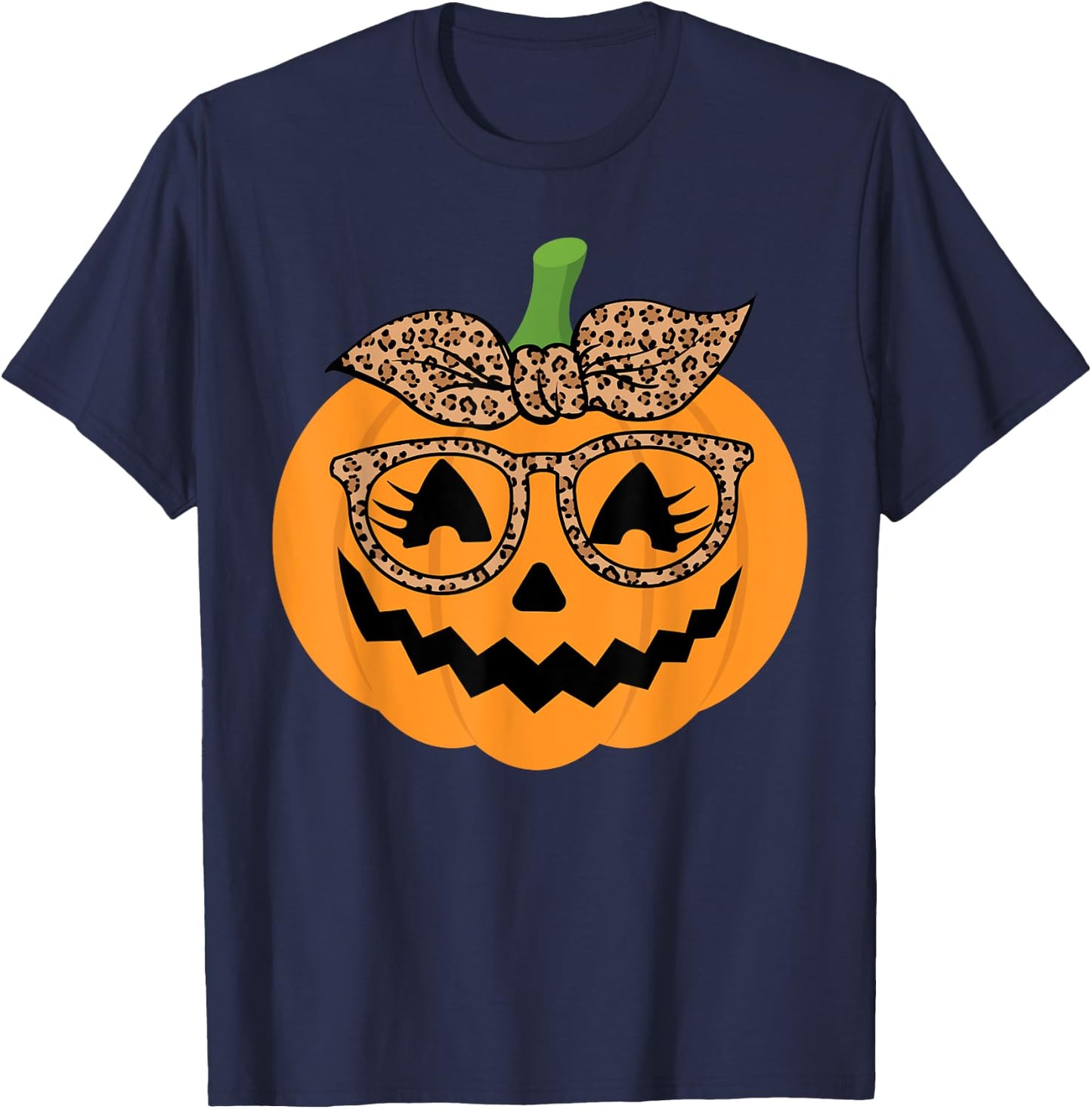 Cute Pumpkin Leopard Glasses and Bandana Halloween Costume T-Shirt - T-Shirt | Navy