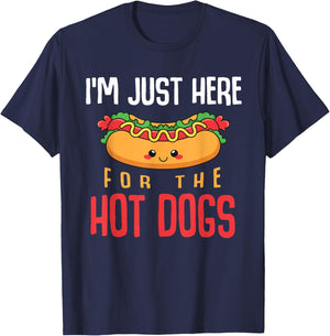 Im Just Here for The Hot Dogs Foodie Weiner Funny Hot Dog T-Shirt - T-Shirt | Navy