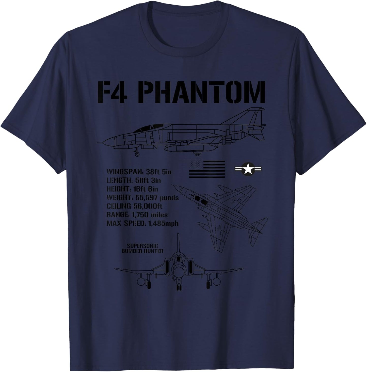 F-4 Phantom Fighter Jet Specs Military Airplane F4 Phantom T-Shirt - T-Shirt | Navy