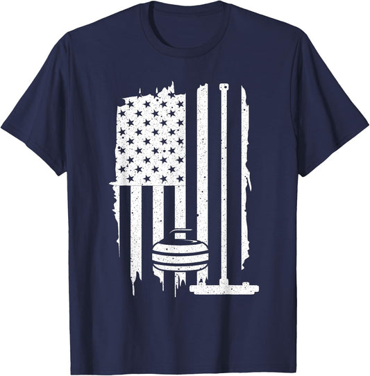 Funny Curling Gift Women Curling Players USA Team T-Shirt - T-Shirt | Navy