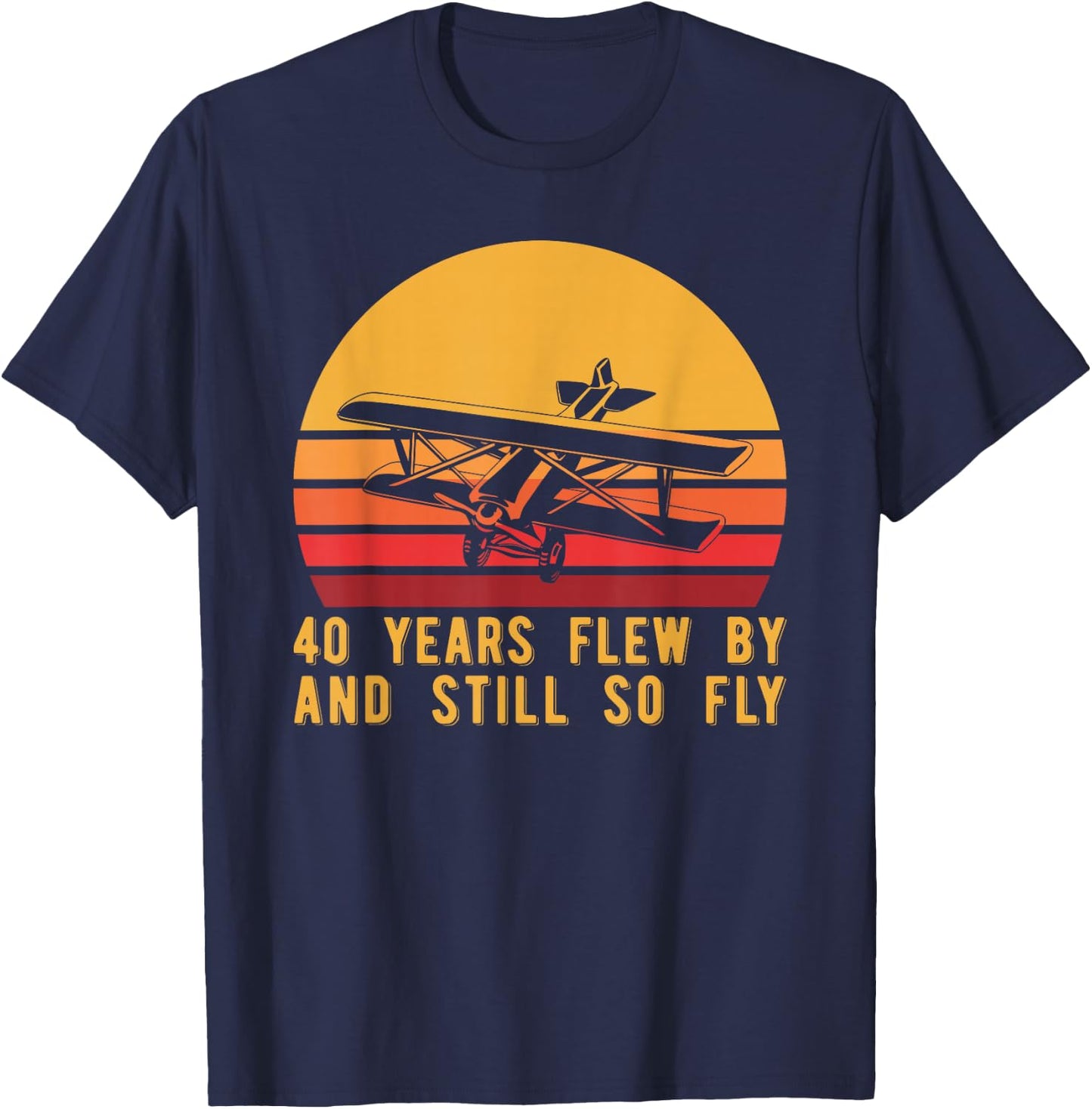 40th Birthday Biplane Turning 40 Airplane Pilot T-Shirt - T-Shirt | Navy