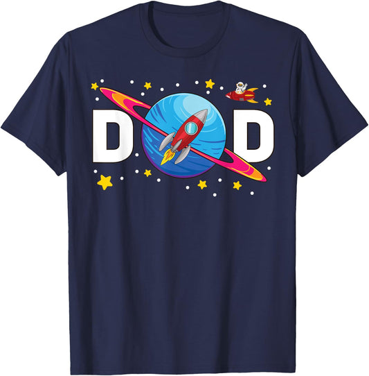 Dad Outer Space Birthday Crew Space Themed Birthday Party T-Shirt - T-Shirt | Navy