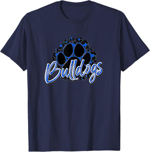 Bulldogs Blue Black Cheetah School Sports Fan Team Spirit T-Shirt - T-Shirt | Navy