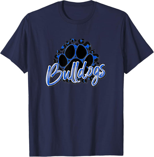 Bulldogs Blue Black Cheetah School Sports Fan Team Spirit T-Shirt - T-Shirt | Navy
