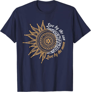 Live By The Sun Love By The Moon Hippie Life Gifts T-Shirt - T-Shirt | Navy