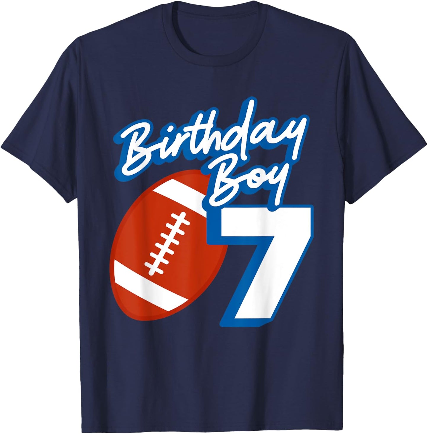 7th Birthday Boy Football Ball 7 Years Old Kids Gift Ideas T-Shirt - T-Shirt | Navy