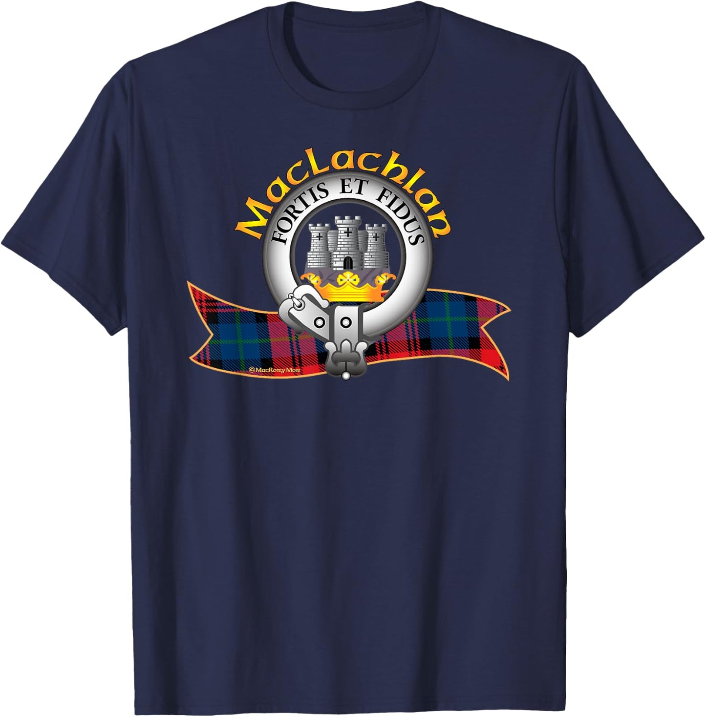MacLachlan Clan Tartan Crest Motto T-Shirt - T-Shirt | Navy