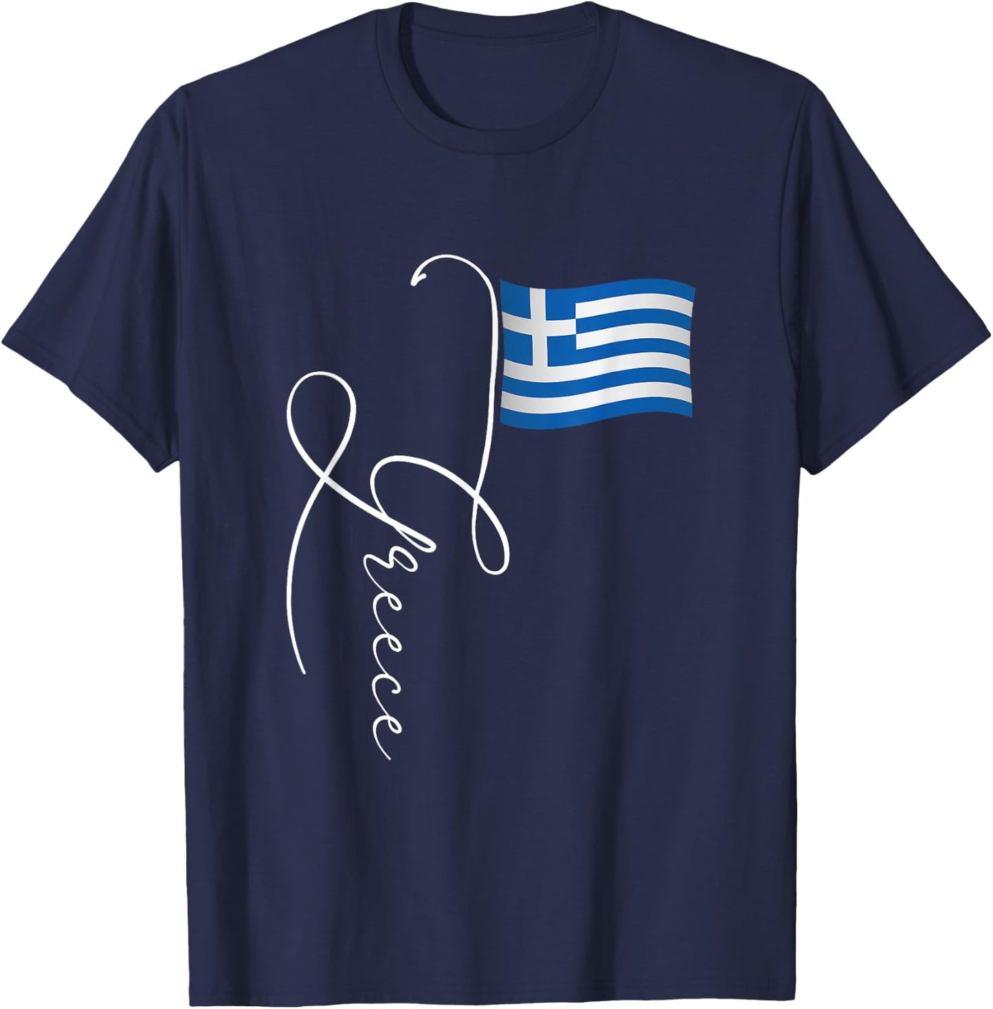 Family Heritage Gifts Greece Signature Flag Pole - -Adults & Kids, Black, Short Sleeve, Classic Fit, , Retro Greek Flag Design T-Shirt - T-Shirt | Navy