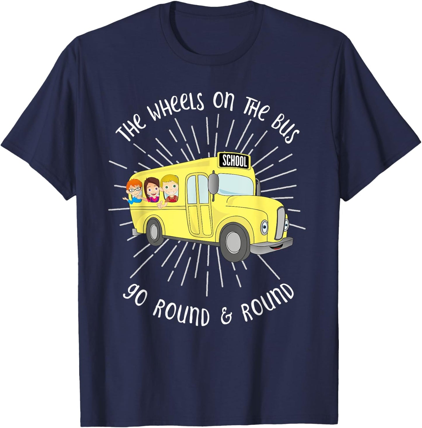 The Wheels on the Bus Graphic musical Nursery Rhyme T-Shirt - T-Shirt | Navy