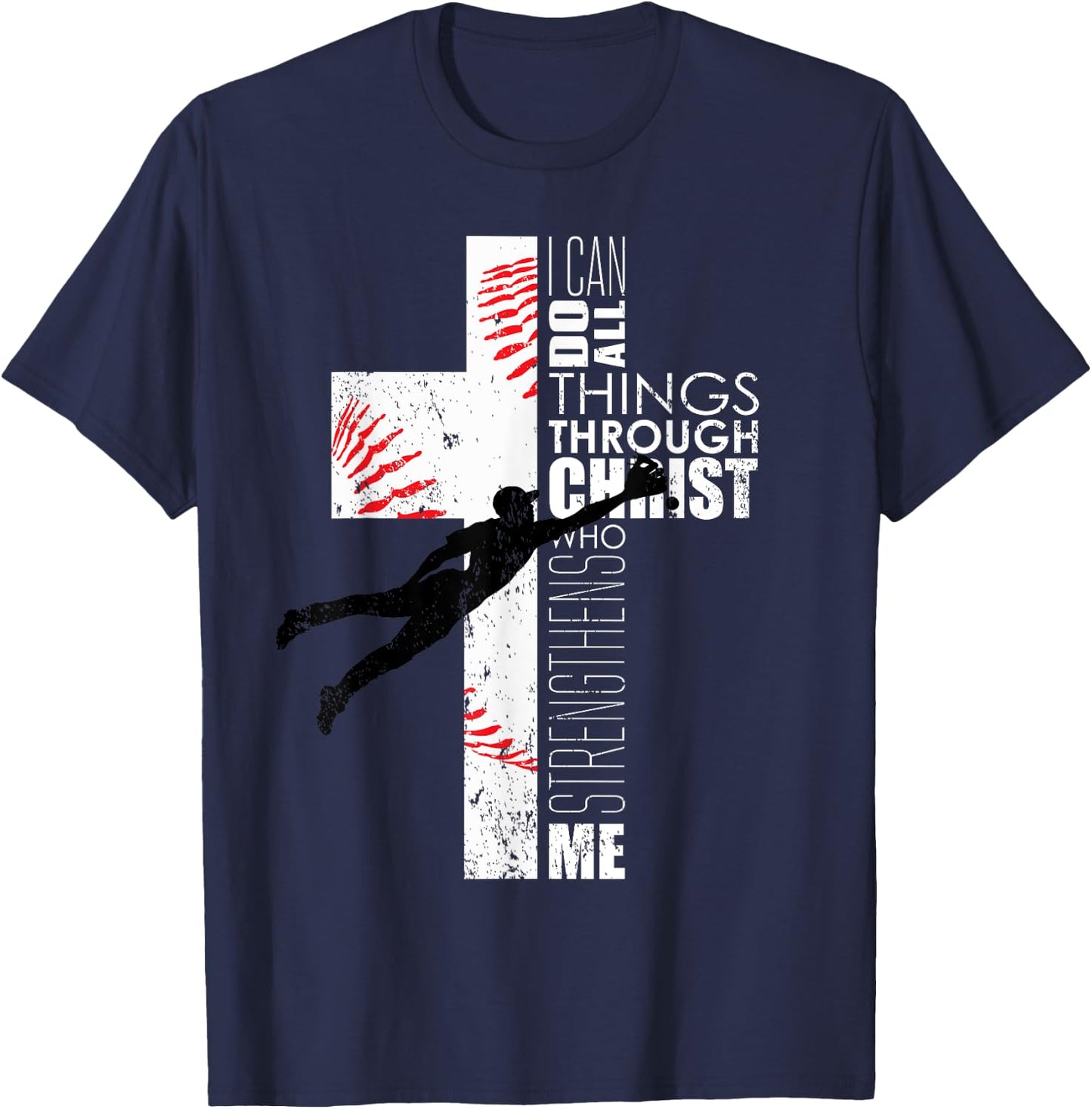 Philippians 4:13 Baseball Cross Christian Bible Verse Faith T-Shirt - T-Shirt | Navy