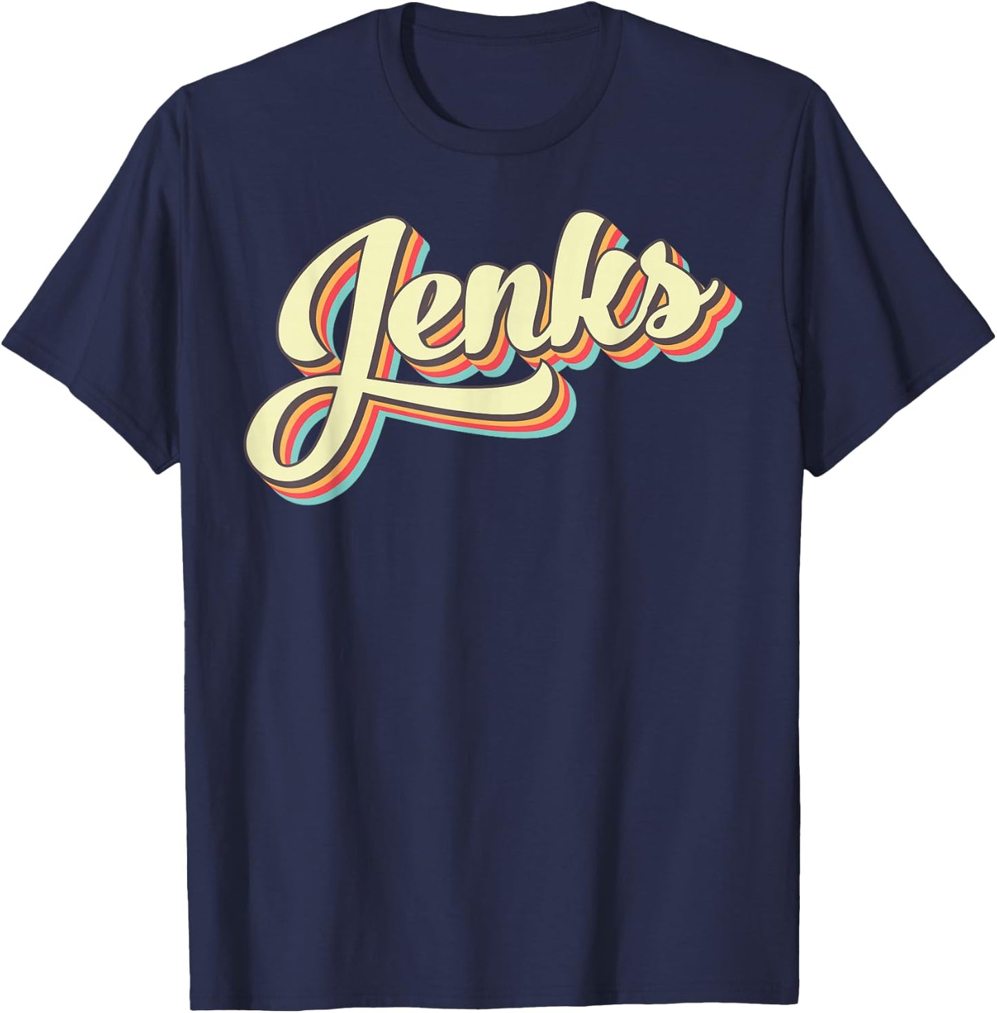 Jenks Retro Art Baseball Font Vintage T-Shirt - T-Shirt | Navy