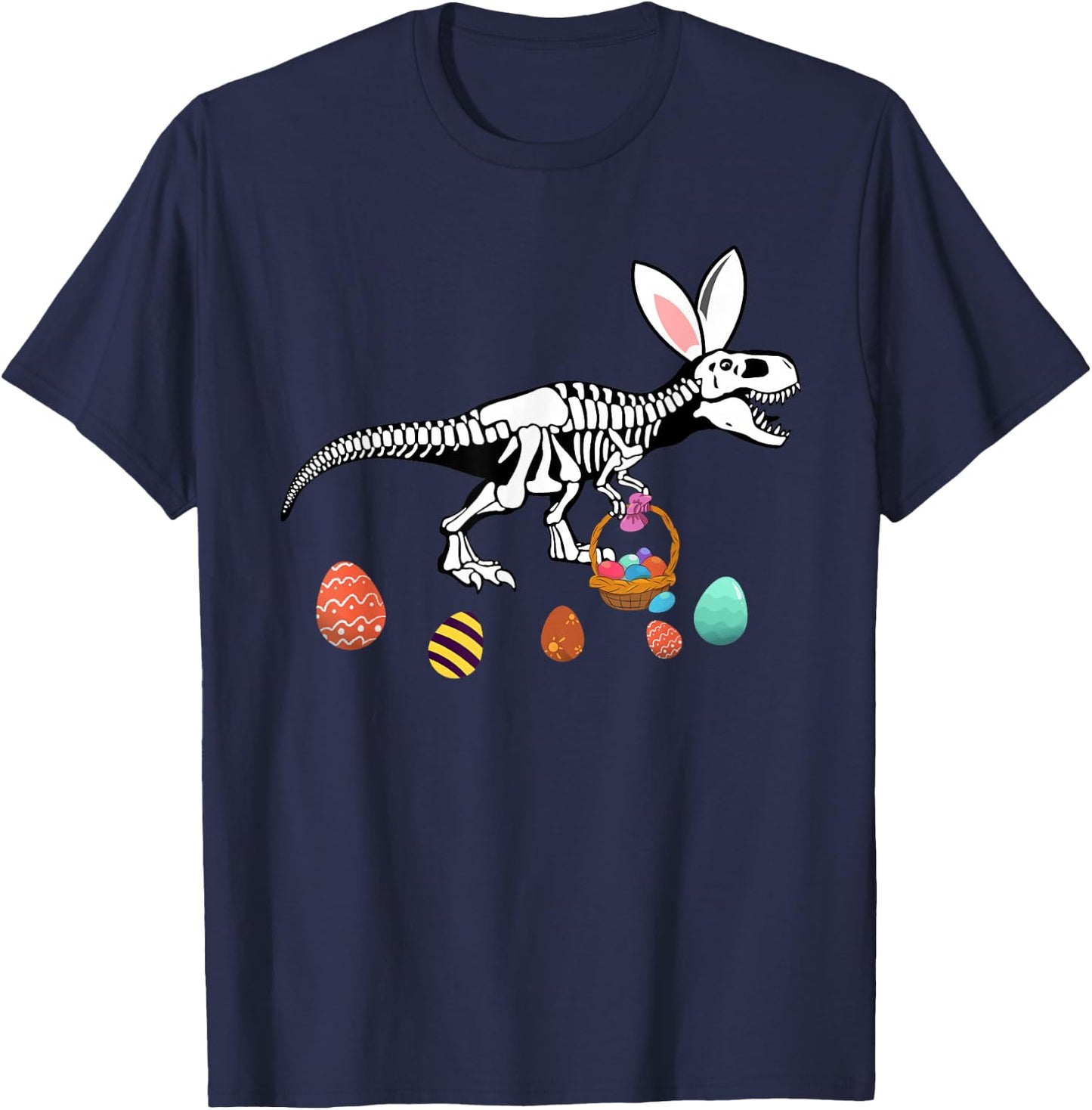 Funny T Rex Easter Skeleton Bunny Basket Egg Hunt Easter Day T-Shirt - T-Shirt | Navy