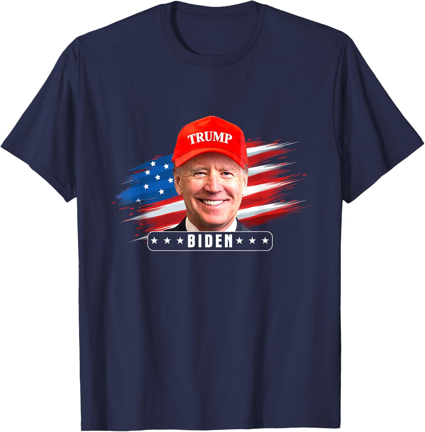 Funny Joe Biden Wearing Hat Trump T-Shirt - T-Shirt | Navy